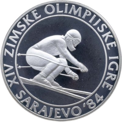 купить Югославия 500 динаров (динара, dinara) 1982 Proof XIV зимние Олимпийские игры 1984 в Сараево - скоростной спуск