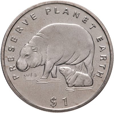 купить Либерия 1 доллар (dollar) 1994 "Сохраним планету Земля - Карликовый бегемот"