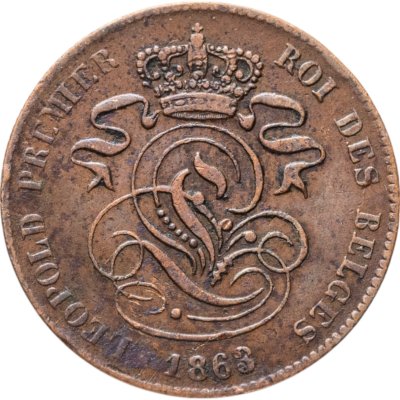 купить Бельгия 2 сантима (centimes) 1863 Надпись на французском - 'DES BELGES'