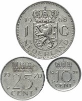 Купить Нидерланды набор 10, 25 центов и 1 гульден 1950-1980, случайные даты
