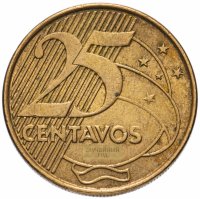 Купить Бразилия 25 сентаво (centavos) 1998-2019, случайная дата