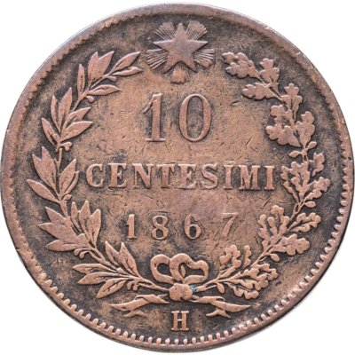 купить Италия 10 чентезимо (centesimi) 1867 Знак монетного двора "H" - Хитон, Бирмингем