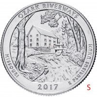 купить США 1/4 доллара (25 центов, квотер) 2017 S — "Живописные реки плато Озарк" (38-й парк)