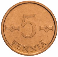 Купить Финляндия 5 пенни (pennia) 1974 года