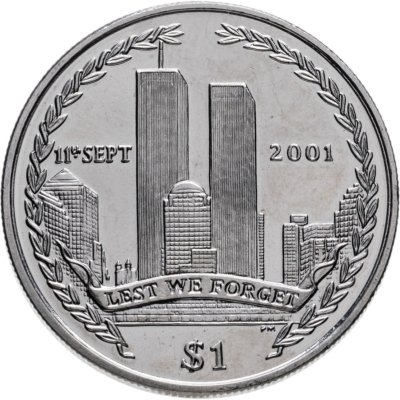 купить Британские Виргинские острова 1 доллар 2002 "Память об 11 сентября 2001" - Всемирный торговый центр