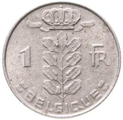 купить Бельгия 1 франк (franc) 1977 надпись на французском - "BELGIQUE"