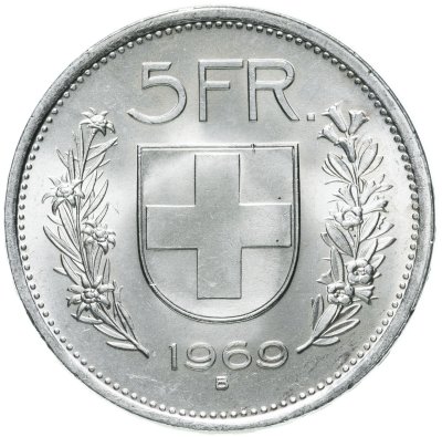 купить Швейцария 5 франков (francs) 1969