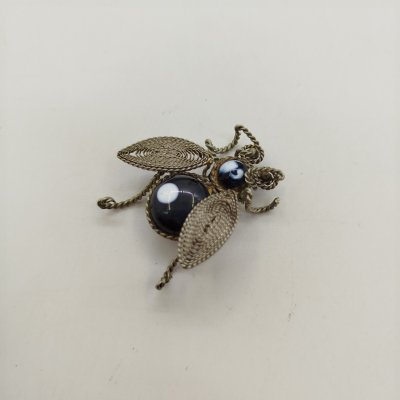 купить Брошь "Муха", мельхиор (медь-никель), стекло, скань, СССР, 1970-1990 гг.