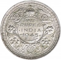 Купить Британская Индия 1/2 рупии (rupee) 1945 Знак монетного двора: "♦" - Бомбей