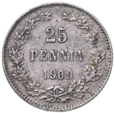 купить 25 пенни 1909 L, монета для Финляндии