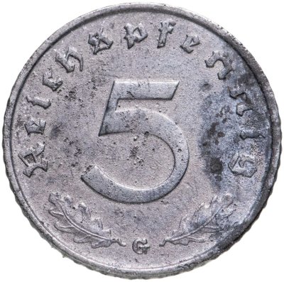 купить Германия, Третий рейх 5 рейхспфеннигов (reichspfennig) 1942, знак монетного двора: "G" - Карлсруэ