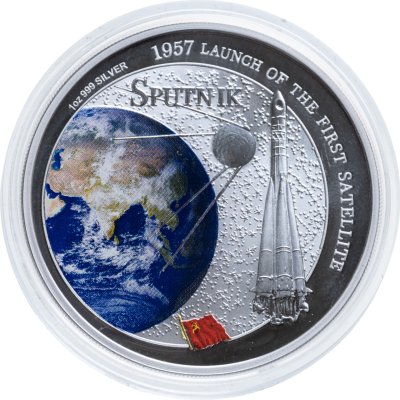 купить Фиджи 2 долларов (dollars) 2007 Proof 50 лет со дня запуска первого искусственного спутника Земли, в подарочном футляре с сертификатом