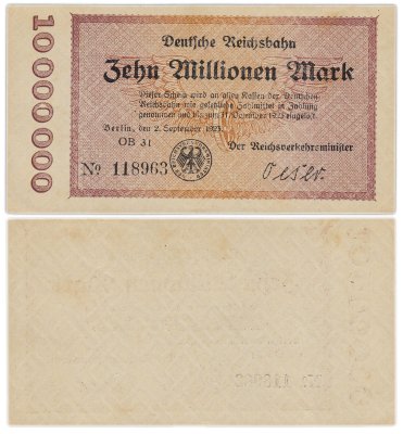 купить Германия 10000000 марок 1923 год ж.д. Берлин