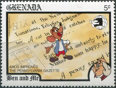 купить Гренада Почтовая марка 1989 ""Бен и я". Амос на странице "Пенсильванской газеты""