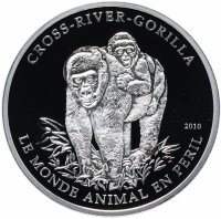 Купить Камерун 1000 франков 2010 "Речные гориллы", в футляре с сертификатом