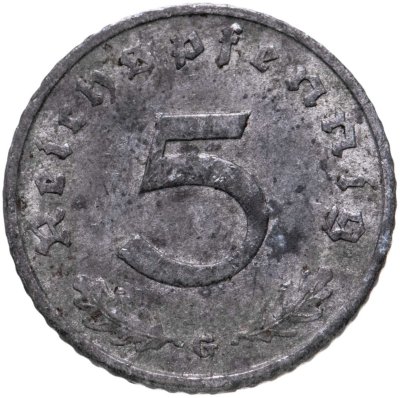 купить Германия, Третий рейх 5 рейхспфеннигов (reichspfennig) 1942, знак монетного двора: "G" - Карлсруэ