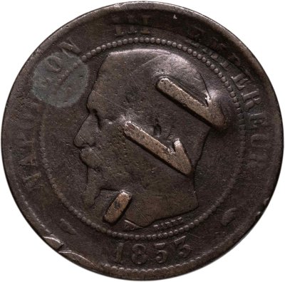 купить Франция 5 сантимов (centimes) 1853, Надчекан