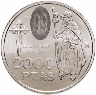 купить Испания 2000 песет (pesetas) 1999 "Путешествие в Сантьяго по пути Святого Иакова"