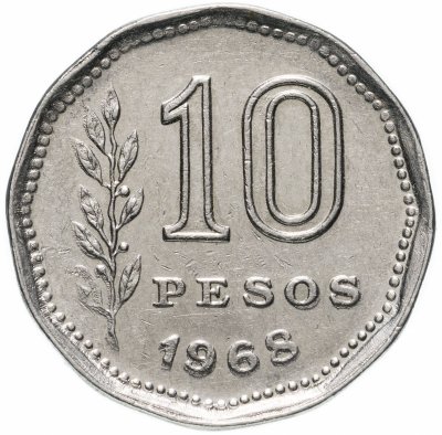 купить Аргентина 10 песо (pesos) 1968