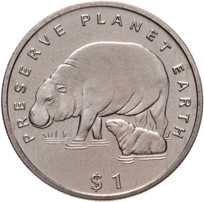 купить Либерия 1 доллар (dollar) 1994 "Сохраним планету Земля - Карликовый бегемот"