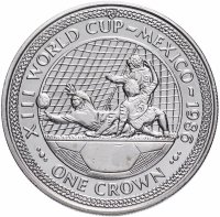 Купить Остров Мэн 1 крона 1986 "Чемпионат мира по футболу 1986, Мексика /гол, 3 игрока, сетка/"