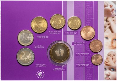 купить Нидерланды 2004 официальный годовой набор евро из 8 монет и жетона "На рождение ребенка" в буклете