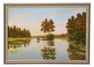 купить Картина "Камский залив", холст, масло, подрамник, рама, художник Валерий Пахомов, Самара, поселок Прибрежный, СССР, 1968 г.