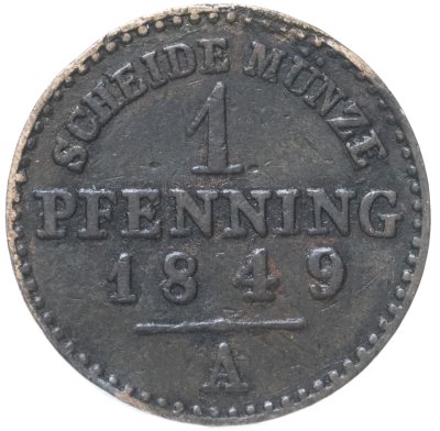 купить Германия, Пруссия 1 пфеннига 1849