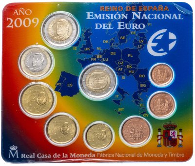 купить Испания 2009 официальный набор евро из 9 монет в блистере