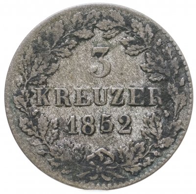 купить Германия, Вюртемберг 3 крейцера 1852