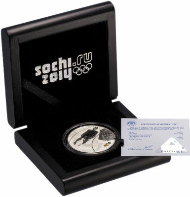 купить 3 рубля 2014 СПМД Proof "XXII Зимняя Олимпиада в Сочи - Санный спорт", с сертификатом