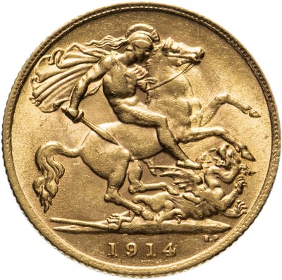 купить Великобритания, 1/2 соверена (полсоверена, half sovereign) 1914 года, с портретом Короля Георга V