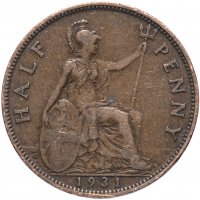 Купить Великобритания 1/2 пенни Георг V (малый портрет) 1928-1936, случайная дата