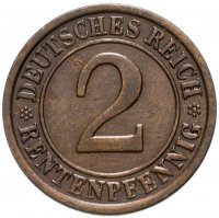 Купить Германия 2 пфеннига (рентенпфеннига, rentenpfennig) 1923 F