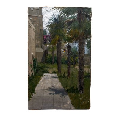 купить Эскиз "Южный пейзаж", художник Монастырёв Н.В., фанера, масло, СССР, 1970-1990 гг.