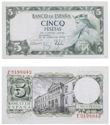 купить Испания 5 песет 1954 (Pick 146a)