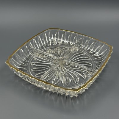купить Блюдо сервировочное для подачи закусок (менажница, кабаретница) квадратной формы, хрусталь, пресс, золочение, Европа, 1970-1990 гг.