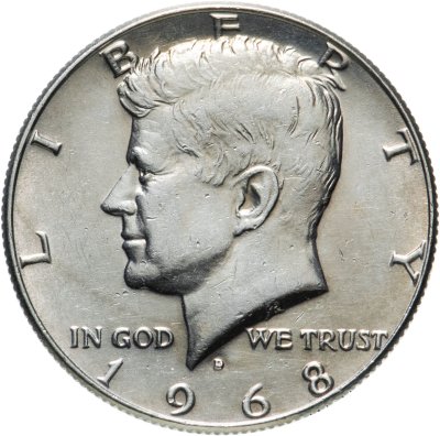купить США 50 центов (1/2 доллара, half dollar) 1968 D Kennedy Half Dollar (Кеннеди) знак монетного двора "D" - Денвер