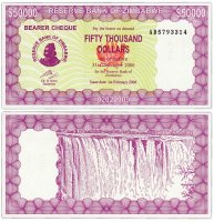 купить Зимбабве 50000 долларов 2006 год Pick 29