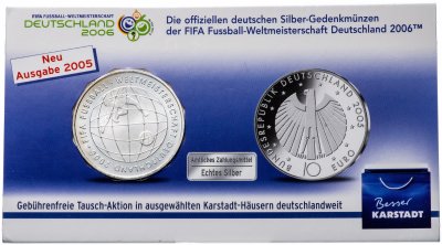 купить 10 euro (евро) 2005 чемпионат мира по футболу 2006 в Германии в буклете