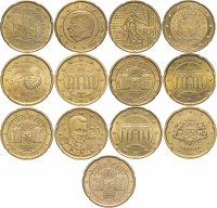 купить Европа набор из 14 монет 20 центов 1999-2015