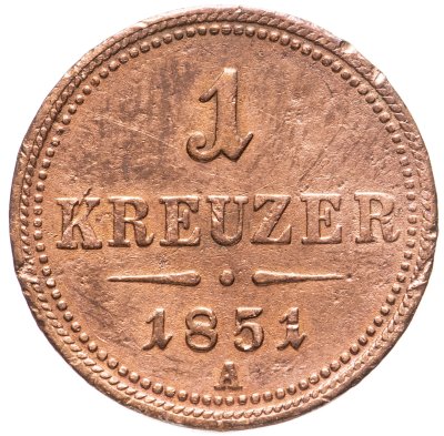 купить Австрия 1 крейцер (kreuzer) 1851 A знак монетного двора "A" - Вена