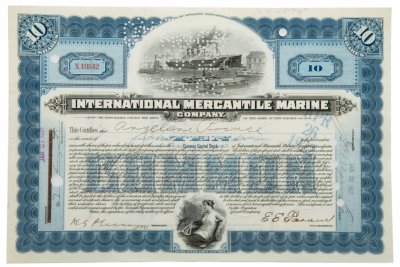 купить Акция США INTERNATIONAL MERCANTILE MARINE ( ТИТАНИК)" Гашение представителями банка "JP Morgan"" 1922 г.