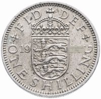 купить Великобритания 1 шиллинг (shilling) 1956-1963 (случайный год) Английский герб - 3 льва внутри коронованного щита