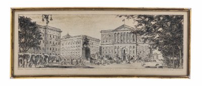 купить Литография "Москва. Советская площадь" в раме, бумага, печать, латунь, стекло, художник М.Бренайзен, Художественный фонд РСФСР, РСФСР, 1930-1950 гг.