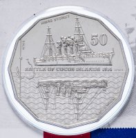 Купить Австралия 50 центов 2014 "Австралия на войне: Бой у Кокосовых островов" UNC в блистере