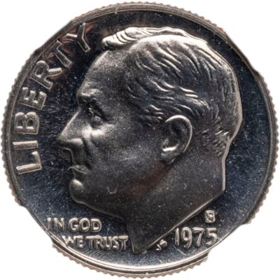 купить США 1 дайм (10 центов, one dime) 1975 S "Roosevelt Dime" в слабе DNC PF69
