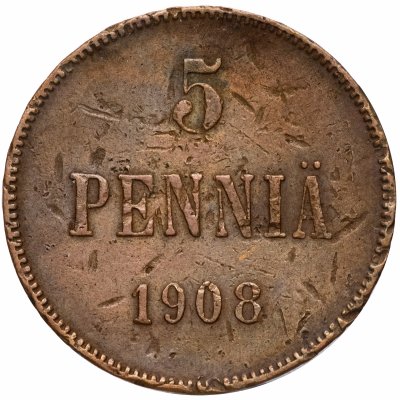 купить 5 пенни (pennia) 1908 для Финляндии