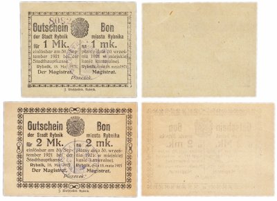 купить Германия (Силезия: Рыбник) набор из 2-х нотгельдов 1921 с печатями