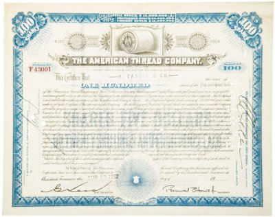 купить Акция США THE AMERICAN THREAD COMPANY 1952 г.